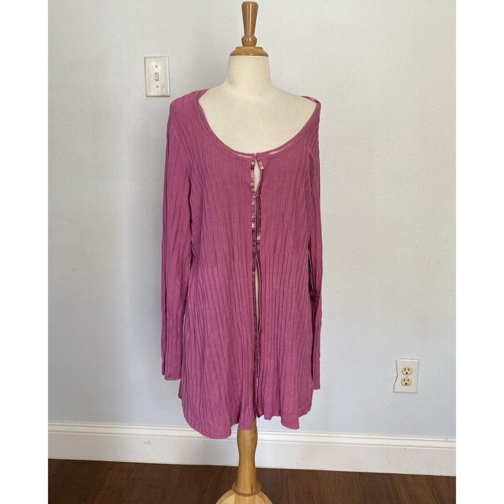 Nine West Cardigan Womens 2X Pink Secret Garden‎ Peony Ribbed Sweater